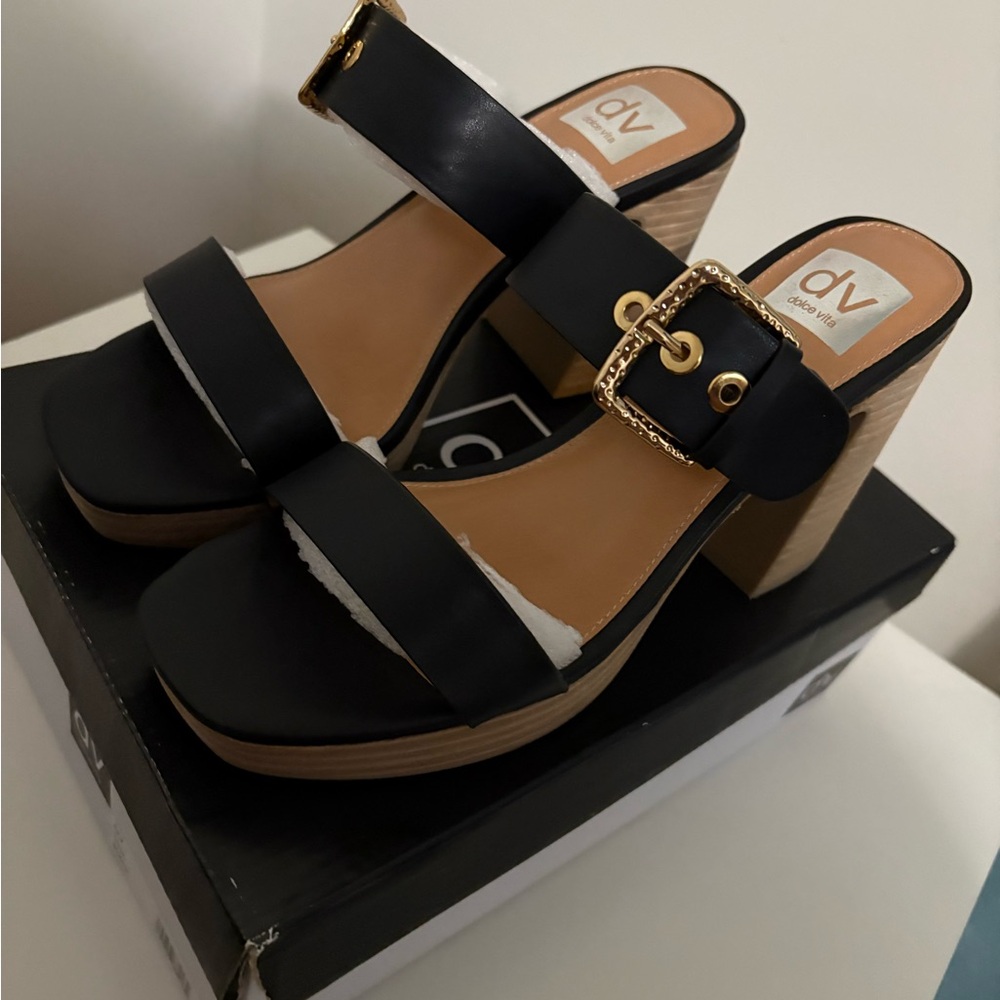 Dolce Vita Black and Tan Platform Mules - Picture 2 of 8
